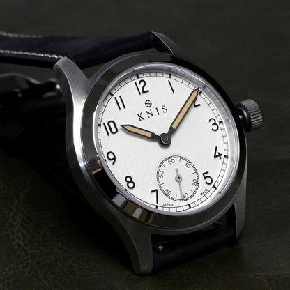 KNIS Retro Military Watch - Off-White Dial with Black Leather Strap KN003-WHBKLE