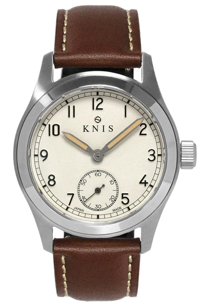 KNIS Retro Military Watch - Off-White Dial with Brown Leather Strap KN003-WHBRLE