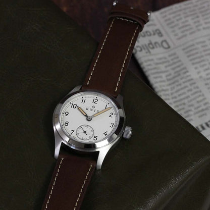 KNIS Retro Military Watch - Off-White Dial with Brown Leather Strap KN003-WHBRLE