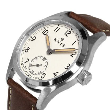 KNIS Retro Military Watch - Off-White Dial with Brown Leather Strap KN003-WHBRLE