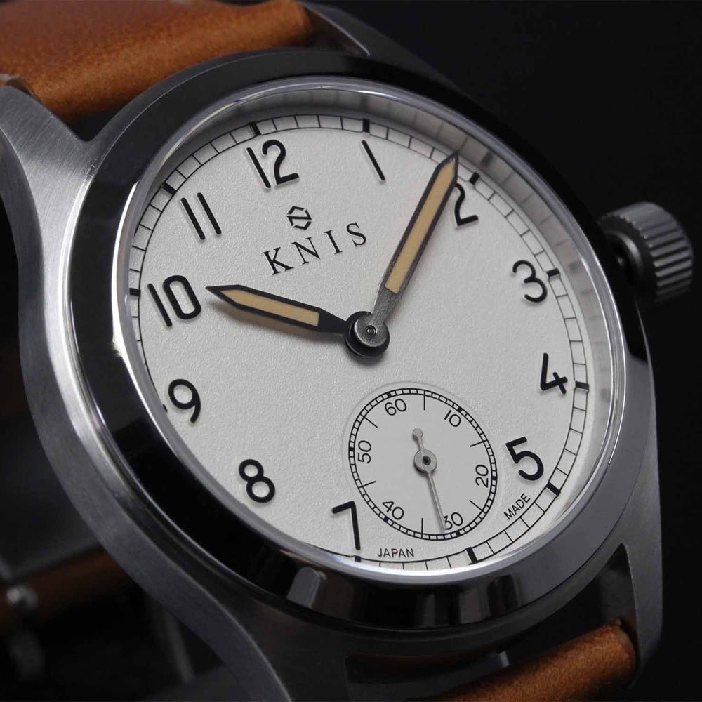 KNIS Retro Military Watch - Off-White Dial with Camel Leather Strap KN003-WHCALE