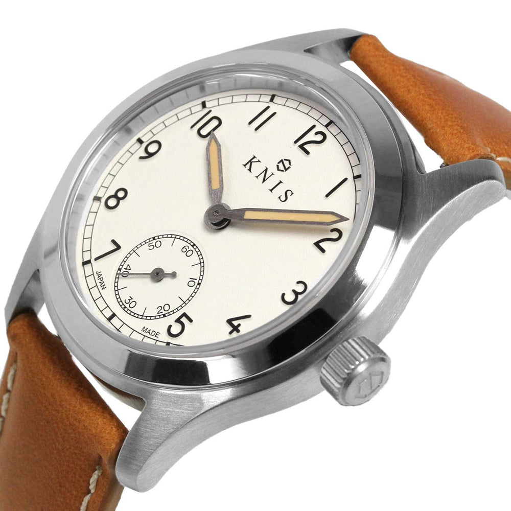 KNIS Retro Military Watch - Off-White Dial with Camel Leather Strap KN003-WHCALE