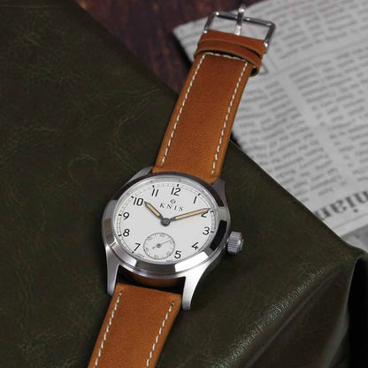 KNIS Retro Military Watch - Off-White Dial with Camel Leather Strap KN003-WHCALE