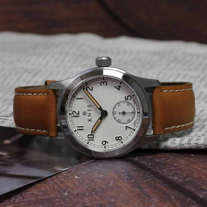 KNIS Retro Military Watch - Off-White Dial with Camel Leather Strap KN003-WHCALE