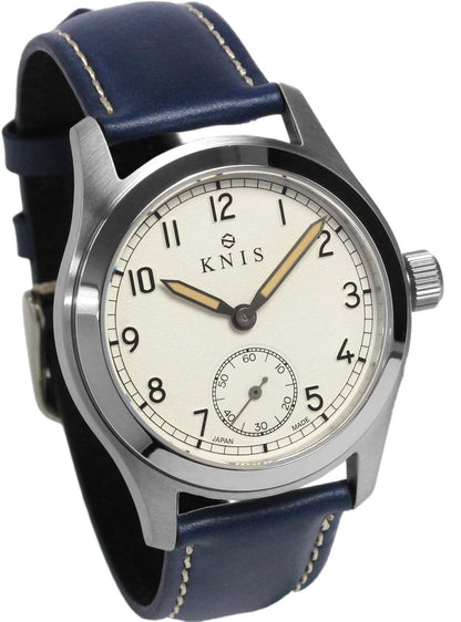 KNIS Retro Military Watch - Off-White Dial with Navy Leather Strap KN003-WHNVLE