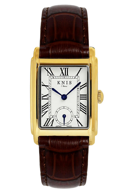 クラシック レクタンギュラー ゴールド クロコ型押しレザー ブラウン KN004-GDBRC