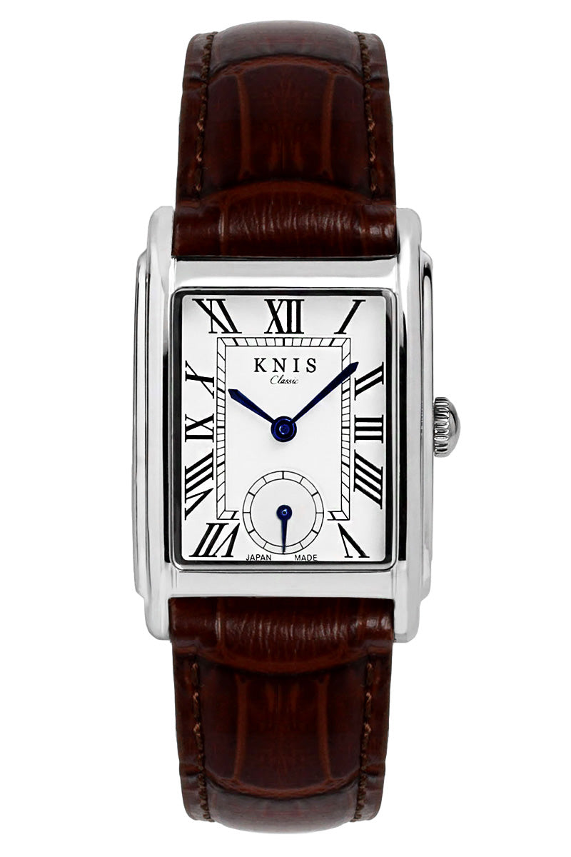 クラシック レクタンギュラー シルバー クロコ型押しレザー ブラウン KN004-SVBRC