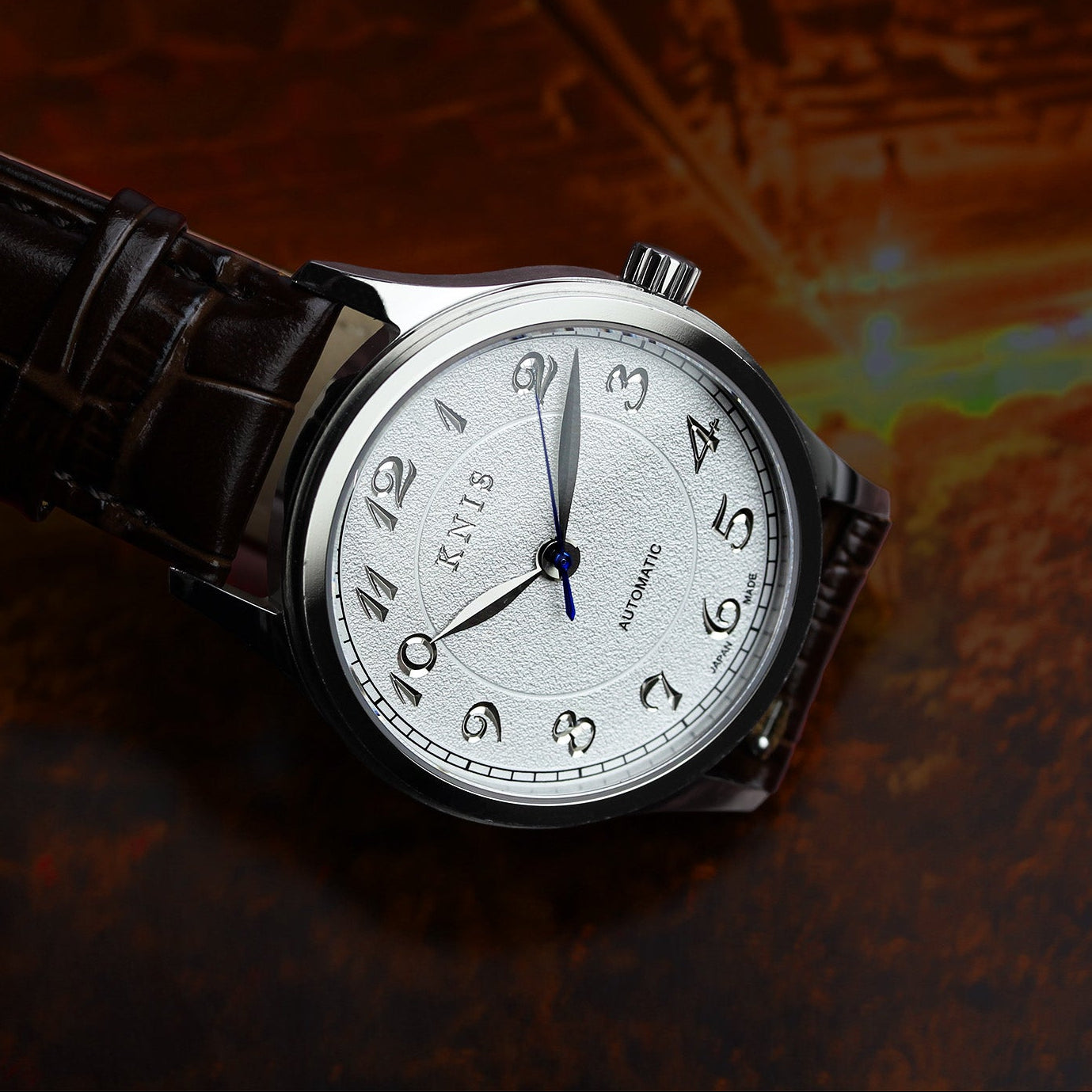 KNIS 刻 -KOKU- 自動巻き 日本製 彫金インデックス レザー ホワイト ブレゲ数字 KN005-BGWHLE