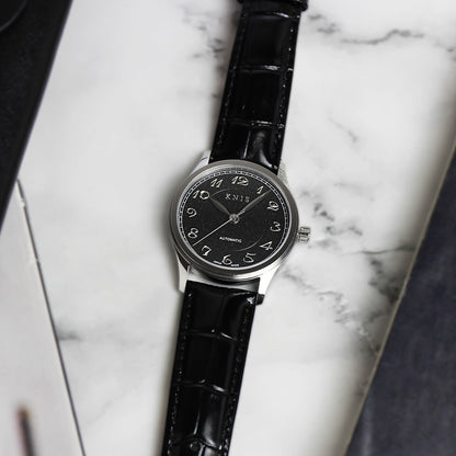 KNIS KOKU Automatic Breguet Numerals Black / Engraved Dial Leather Strap (KN005-BGBKLE)