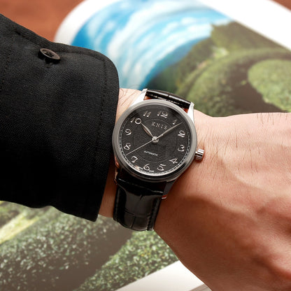 KNIS KOKU Automatic Breguet Numerals Black / Engraved Dial Leather Strap (KN005-BGBKLE)