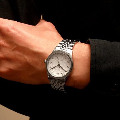 KNIS 刻 -KOKU- 自動巻き 日本製 彫金インデックス ライスブレスレット ホワイト ブレゲ数字 KN005-BGWHRC