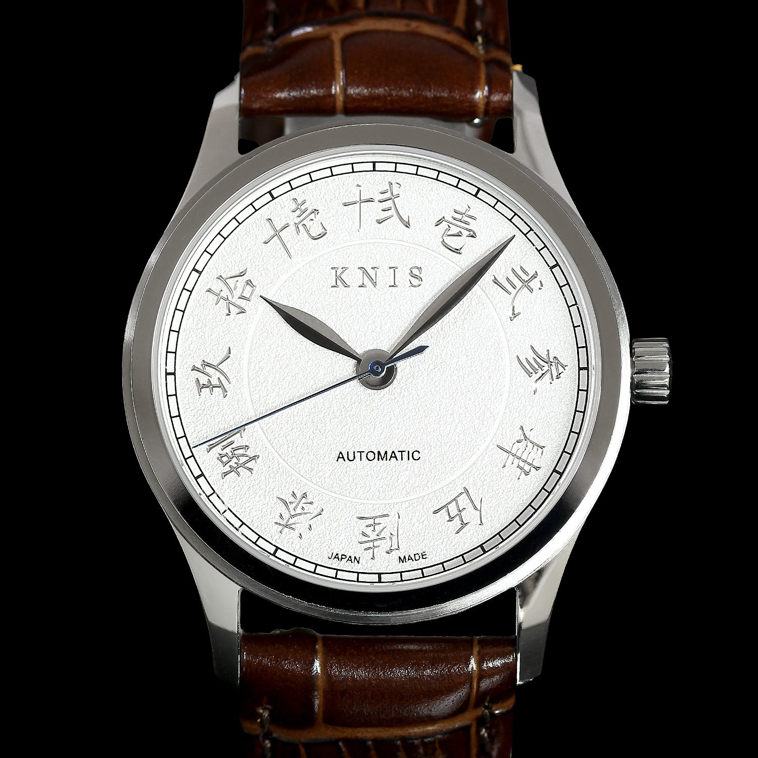 KNIS 刻 -KOKU- 自動巻き 日本製 彫金インデックス レザー ホワイト