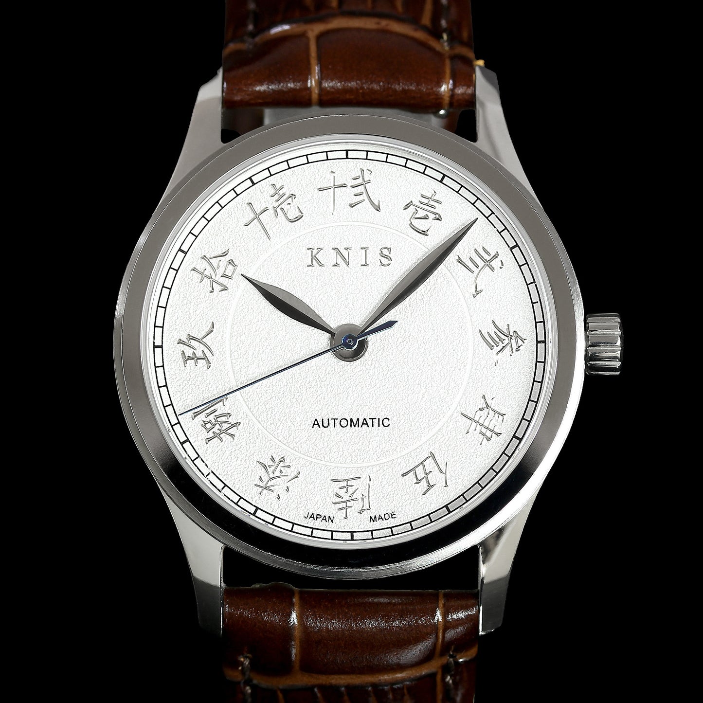 KNIS 刻 -KOKU- 自動巻き 日本製 彫金インデックス レザー ホワイト 漢字 KN005-KJWHLE