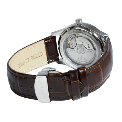 KNIS 刻 -KOKU- 自動巻き 日本製 彫金インデックス レザー ホワイト 漢字 KN005-KJWHLE