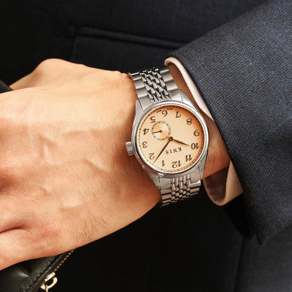 KNIS KODOU 自動巻き 日本製 スモールセコンド ライスブレスレット サーモンピンク 桜霞 KN009-SPKRC