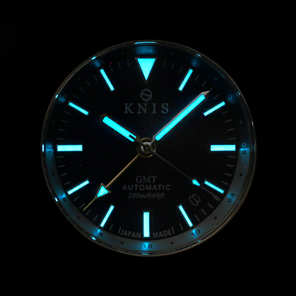 KNIS メテオライト 隕石 GMT ダイバーズ 自動巻き 日本製 ブルー KN007