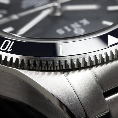 KNIS GMT ダイバーズ 自動巻き 日本製 ステンレスベルト ブラック KN007-BK