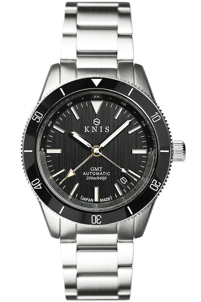 KNIS GMT ダイバーズ 自動巻き 日本製 ステンレスベルト ブラック KN007-BK