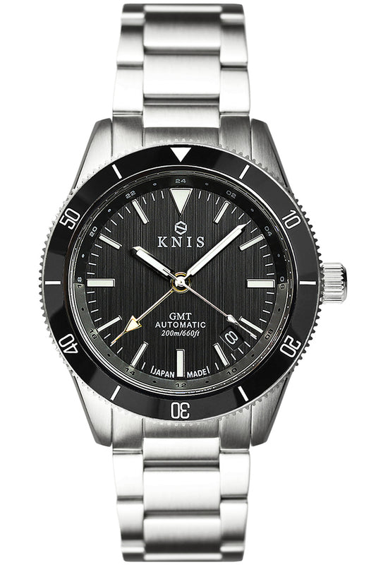 KNIS GMT Automatic Divers Watch Black / Stainless Steel Bracelet (KN007-BK) 