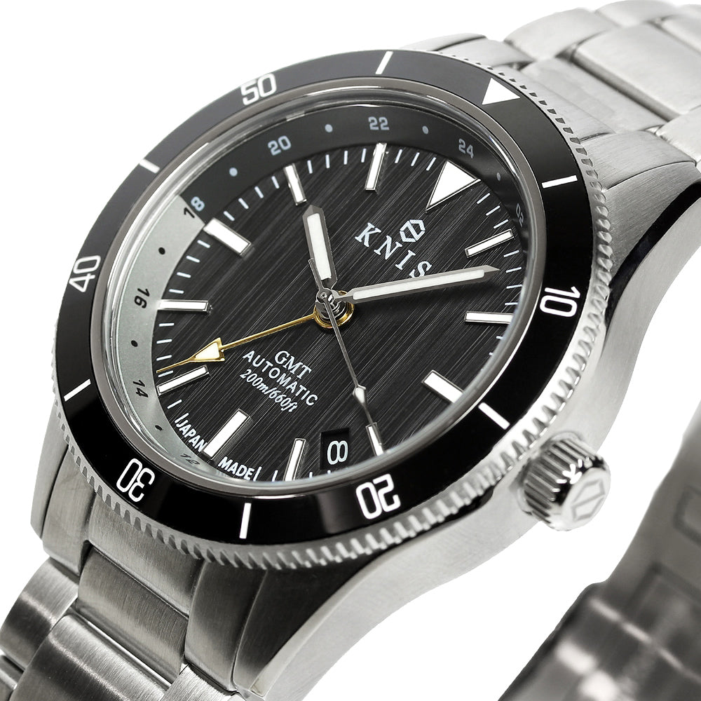 KNIS GMT ダイバーズ 自動巻き 日本製 ステンレスベルト ブラック KN007-BK
