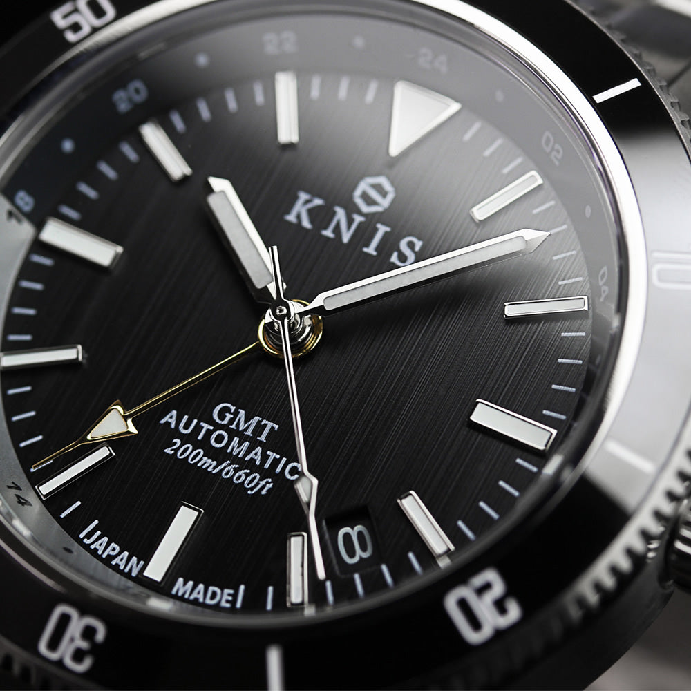 KNIS GMT ダイバーズ 自動巻き 日本製 ステンレスベルト ブラック KN007-BK