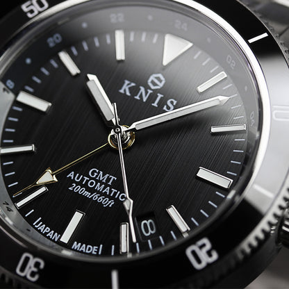 KNIS GMT ダイバーズ 自動巻き 日本製 ステンレスベルト ブラック KN007-BK
