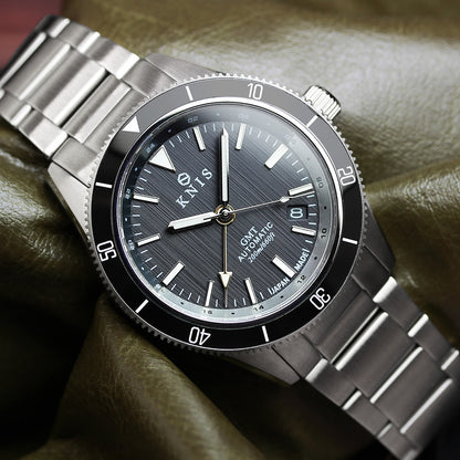 KNIS GMT ダイバーズ 自動巻き 日本製 ステンレスベルト ブラック KN007-BK