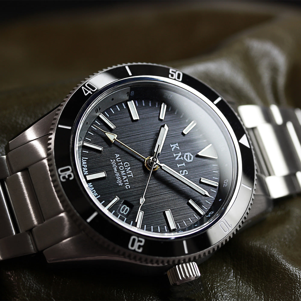 KNIS GMT ダイバーズ 自動巻き 日本製 ステンレスベルト ブラック KN007-BK