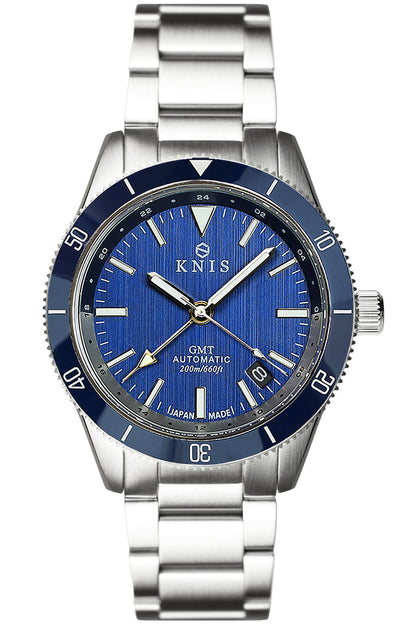 KNIS GMT ダイバーズ 自動巻き 日本製 ステンレスベルト ブルー KN007-BL