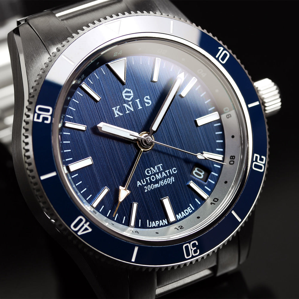 KNIS GMT ダイバーズ 自動巻き 日本製 ステンレスベルト ブルー KN007-BL