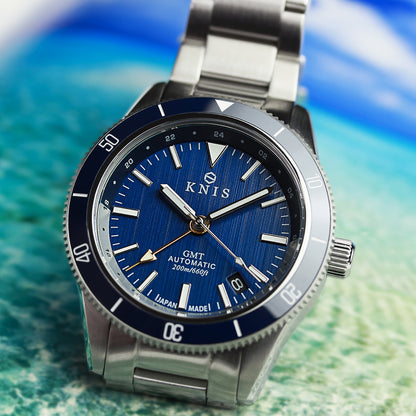 KNIS GMT ダイバーズ 自動巻き 日本製 ステンレスベルト ブルー KN007-BL