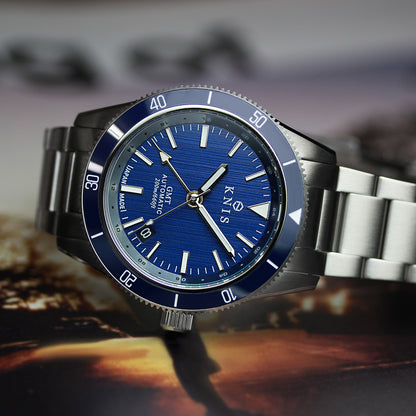KNIS GMT ダイバーズ 自動巻き 日本製 ステンレスベルト ブルー KN007-BL