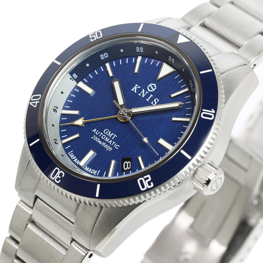KNIS GMT ダイバーズ 自動巻き 日本製 ステンレスベルト ブルー KN007-BL