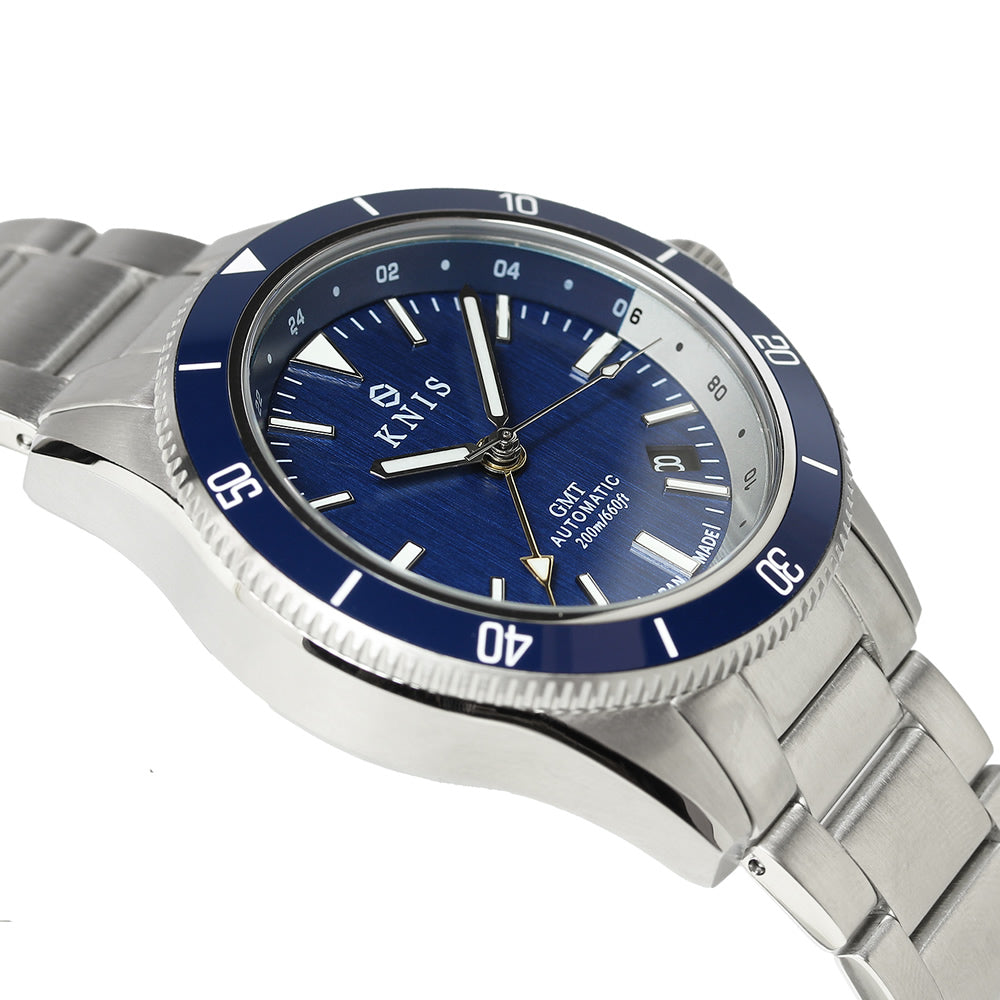 KNIS GMT ダイバーズ 自動巻き 日本製 ステンレスベルト ブルー KN007-BL