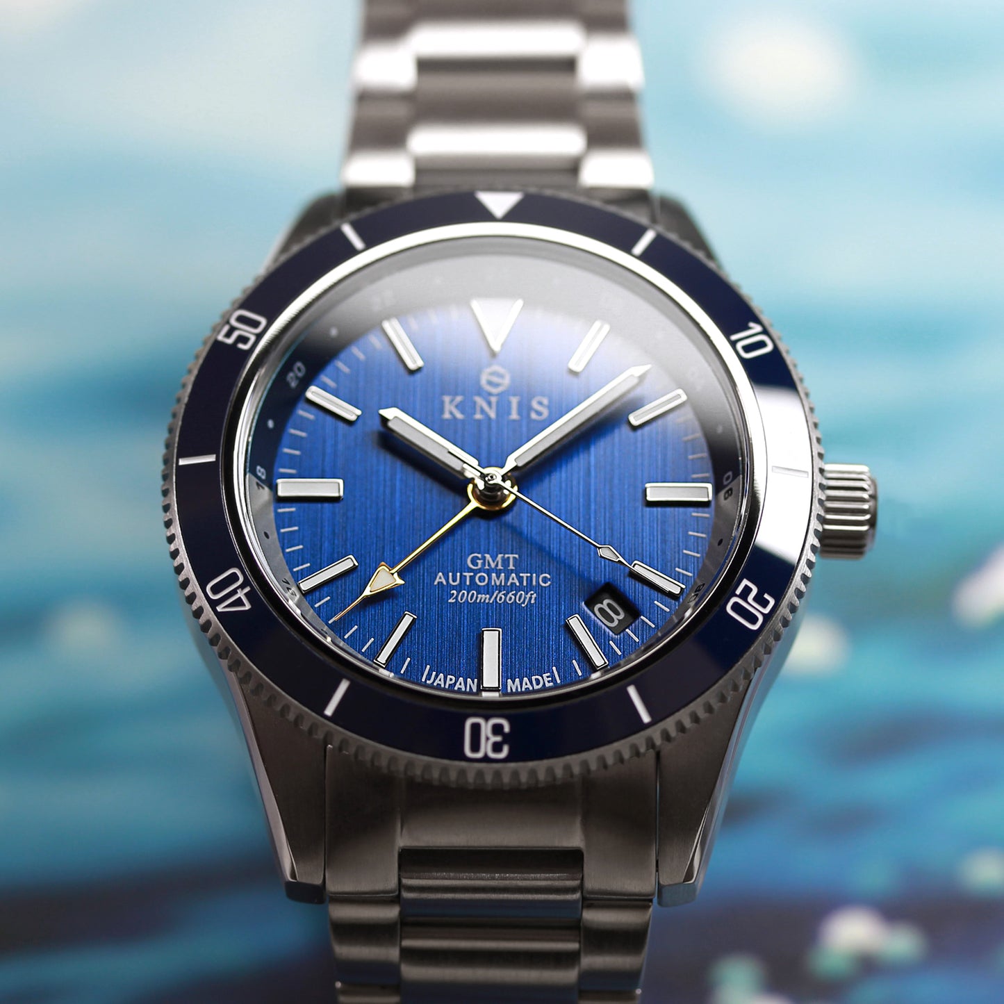 KNIS GMT ダイバーズ 自動巻き 日本製 ステンレスベルト ブルー KN007-BL