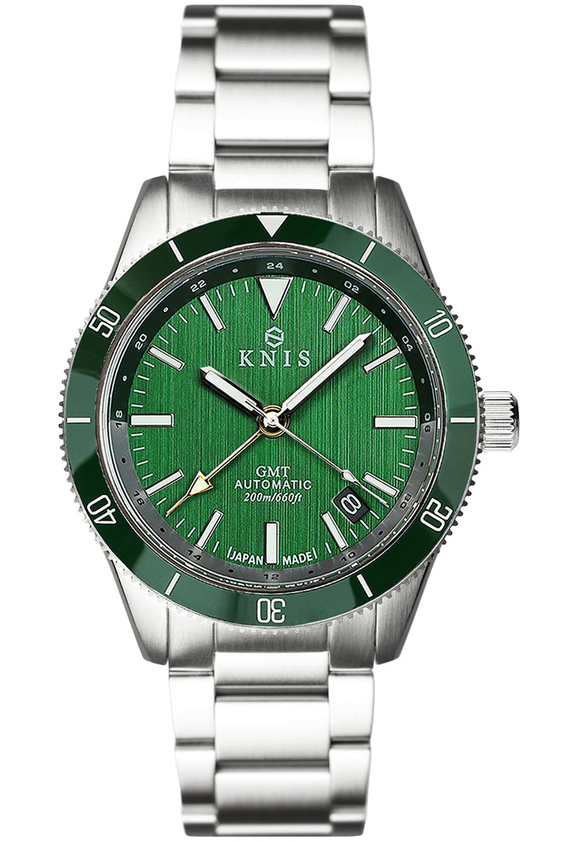 KNIS GMT ダイバーズ 自動巻き 日本製 ステンレスベルト グリーン KN007-GR