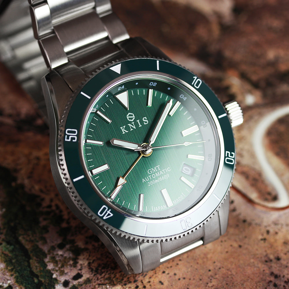 KNIS GMT ダイバーズ 自動巻き 日本製 ステンレスベルト グリーン KN007-GR