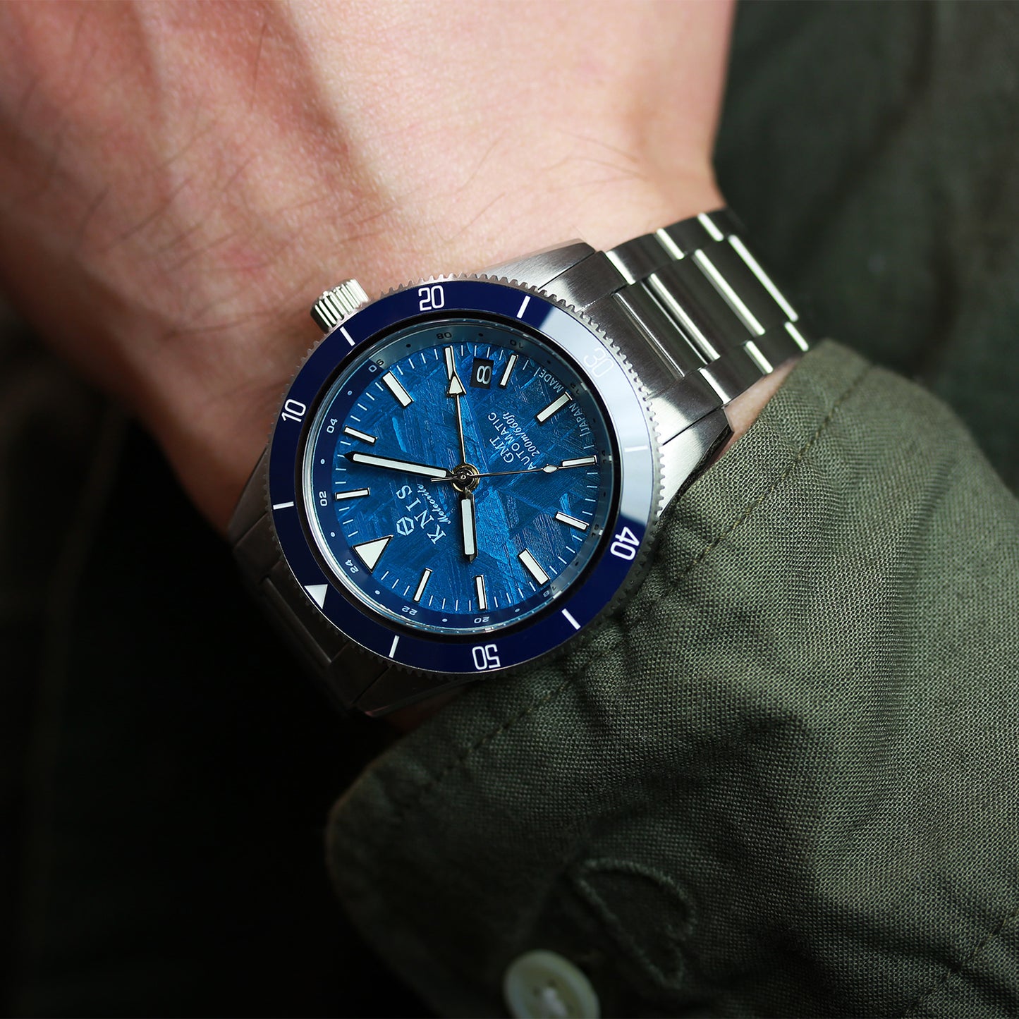 KNIS Meteorite GMT Automatic Divers Watch Blue / Stainless Steel Bracelet (KN007-MTBL) 