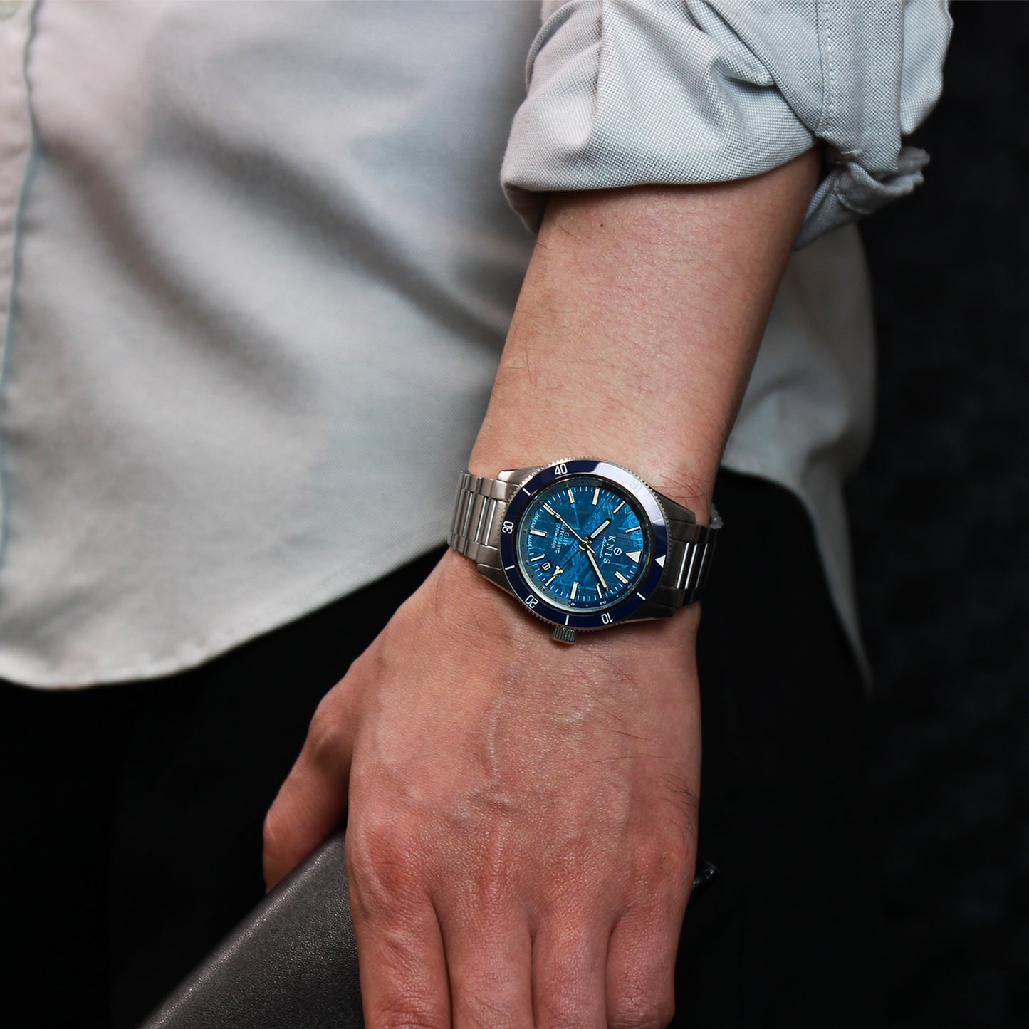 KNIS Meteorite GMT Automatic Divers Watch Blue / Stainless Steel Bracelet (KN007-MTBL) 
