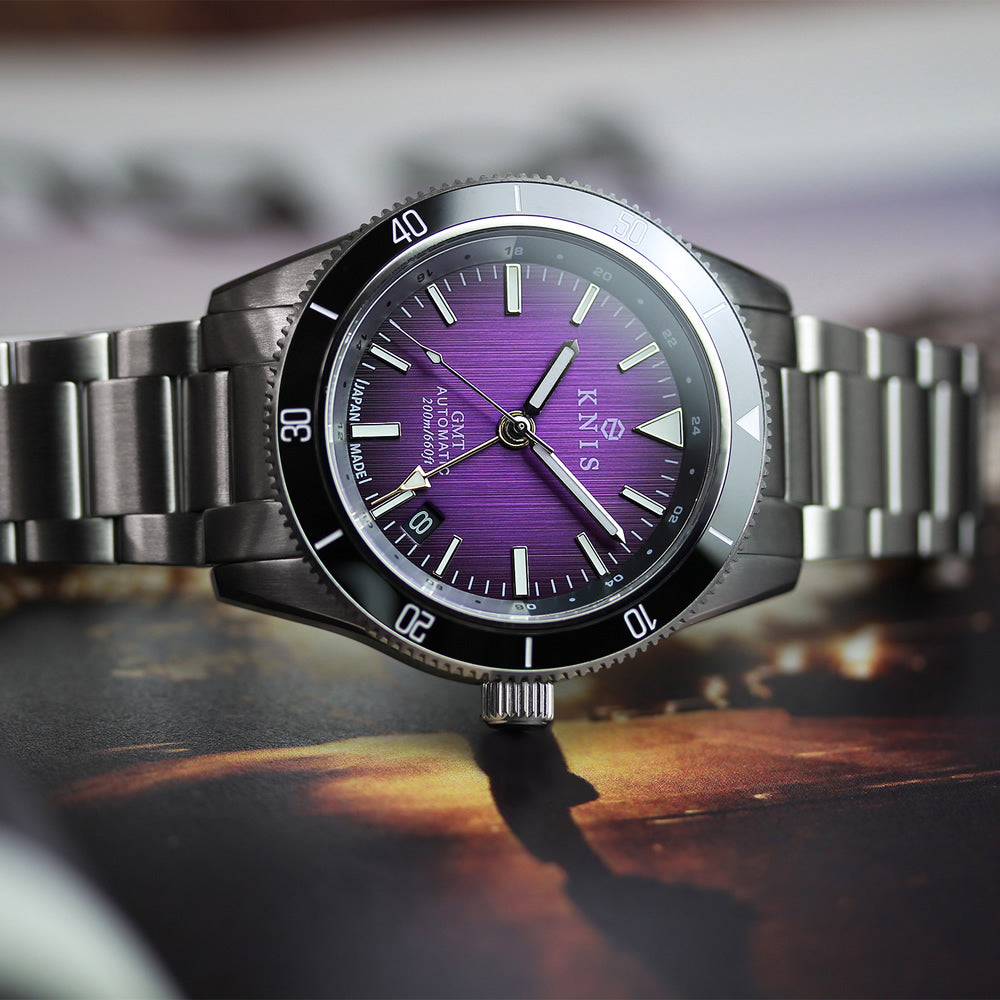 KNIS GMT ダイバーズ 自動巻き 日本製 ステンレスベルト パープル KN007-PP