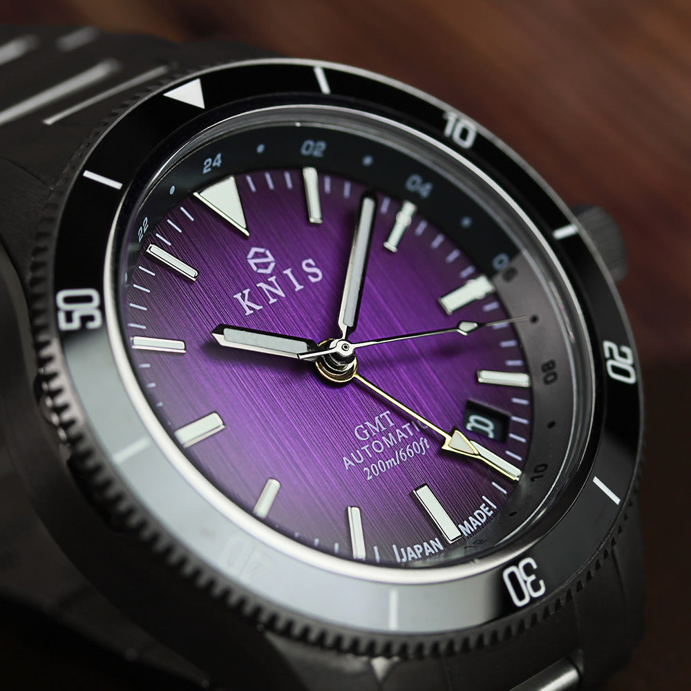 KNIS GMT ダイバーズ 自動巻き 日本製 ステンレスベルト パープル KN007-PP