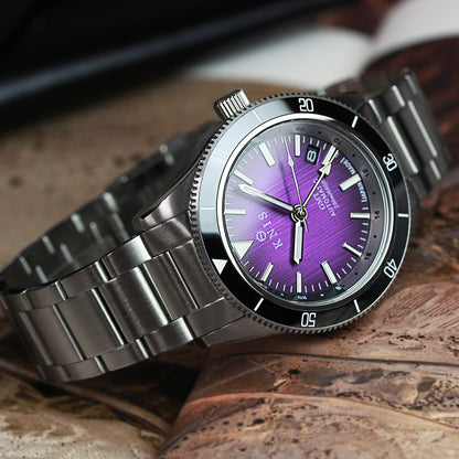 KNIS GMT ダイバーズ 自動巻き 日本製 ステンレスベルト パープル KN007-PP