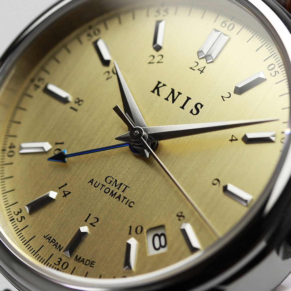 KNIS Classic GMT Automatic Champagne Gold / Brown Leather Strap (KN008-SGBRLE)