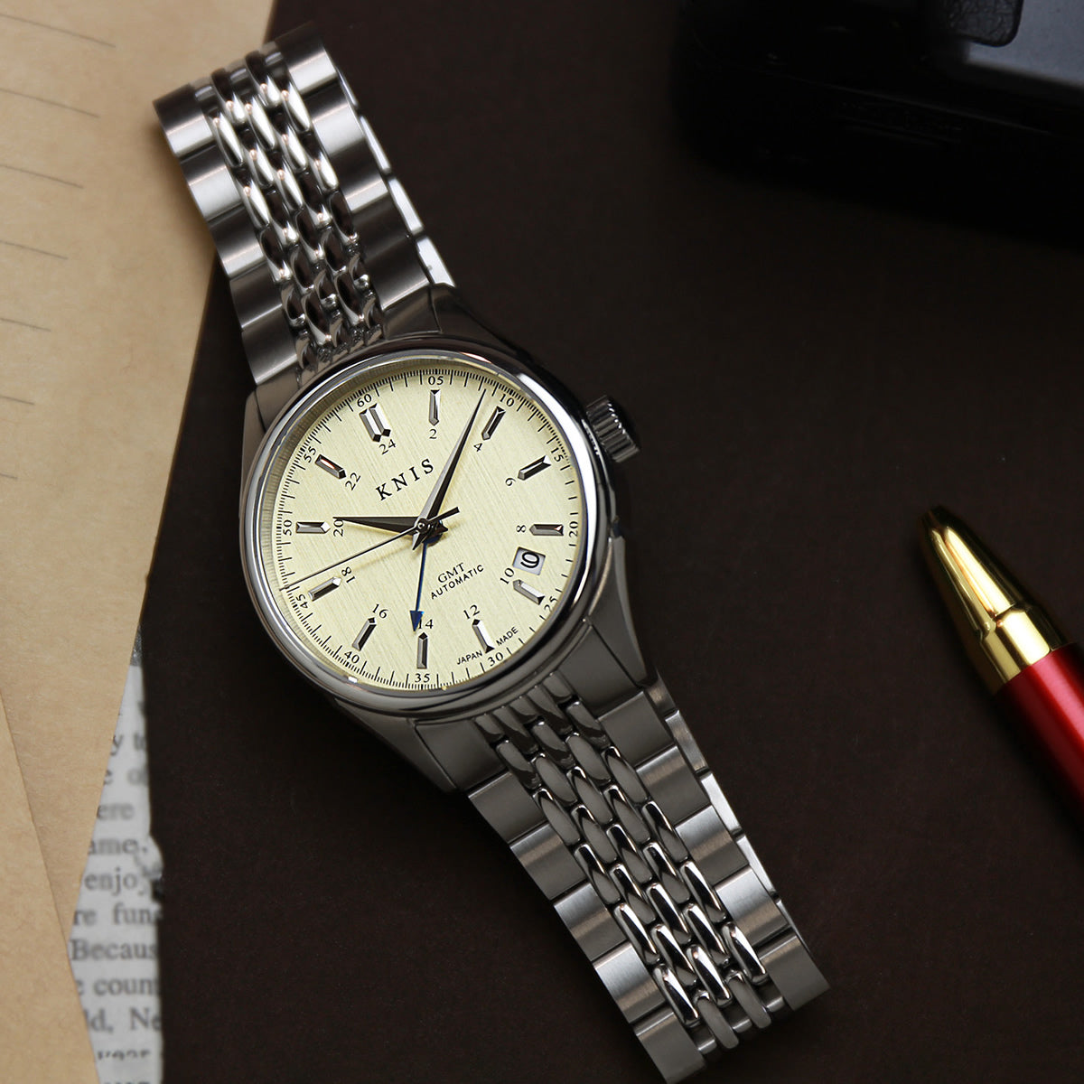 KNIS CLASSIC GMT 自動巻き 日本製 ライスブレスレット シャンパン