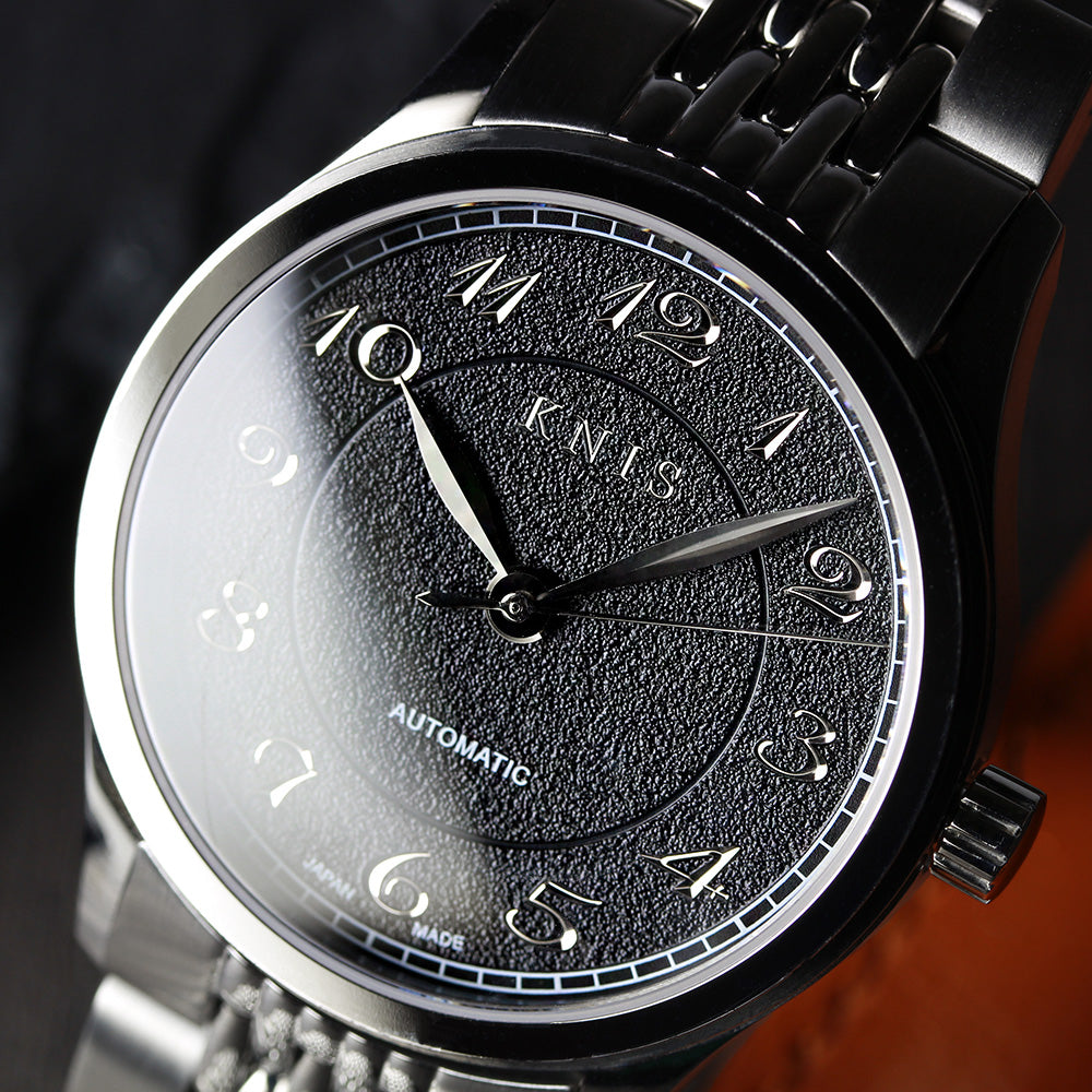 KNIS KOKU Automatic Breguet Numerals Black / Engraved Dial Stainless Steel Bracelet (KN005-BGBKRC)