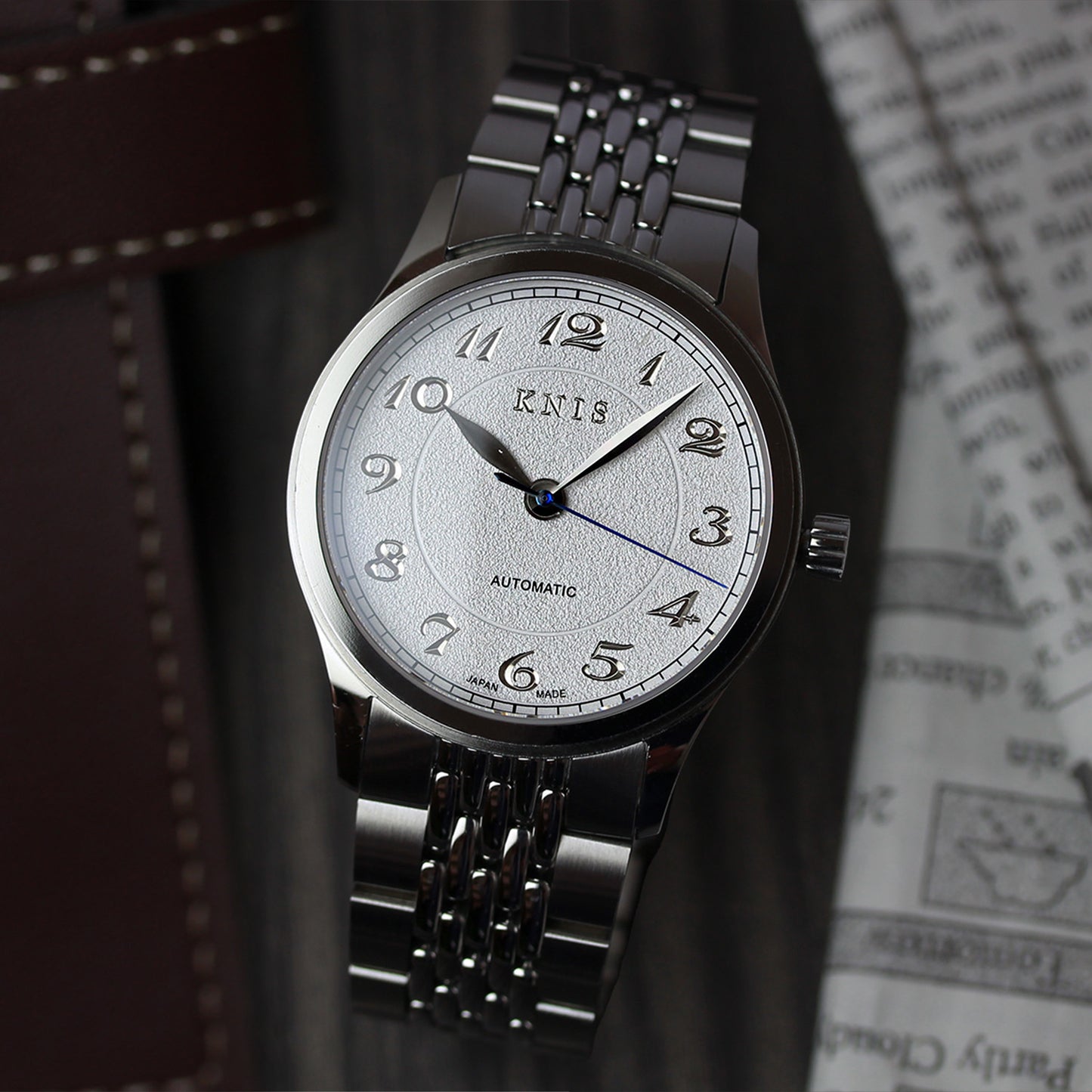 KNIS 刻 -KOKU- 自動巻き 日本製 彫金インデックス ライスブレスレット ホワイト ブレゲ数字 KN005-BGWHRC