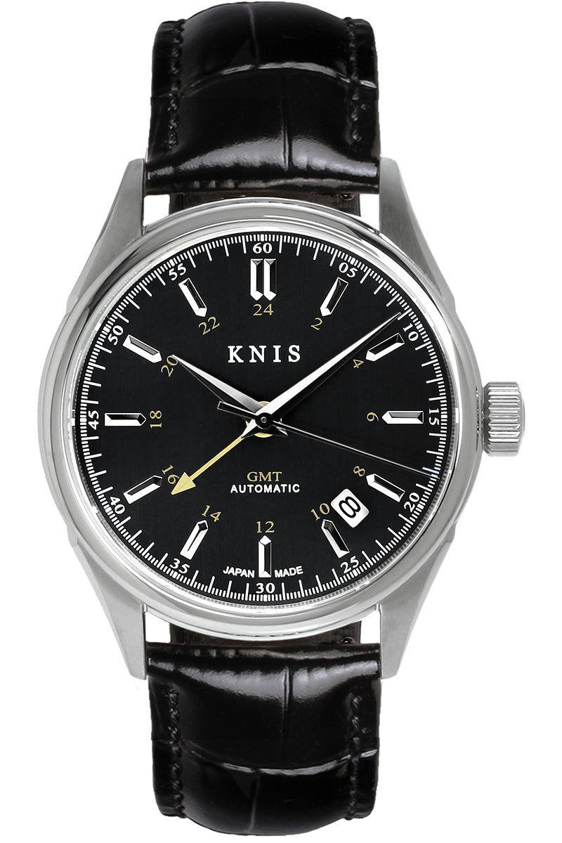 KNIS Classic GMT Automatic Black / Black Leather Strap (KN008-BKBKLE)