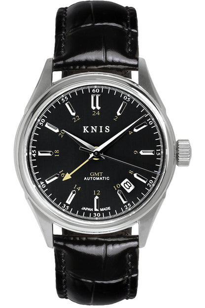 KNIS Classic GMT Automatic Black / Black Leather Strap (KN008-BKBKLE)