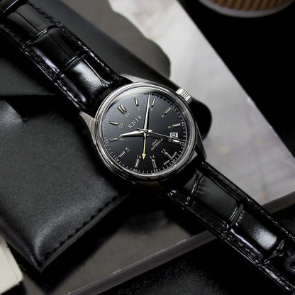 KNIS Classic GMT Automatic Black / Black Leather Strap (KN008-BKBKLE)