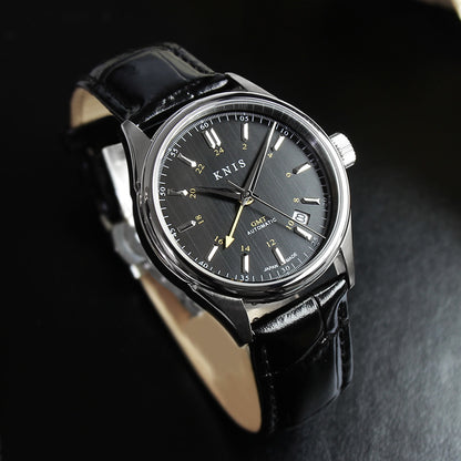 KNIS Classic GMT Automatic Black / Black Leather Strap (KN008-BKBKLE)
